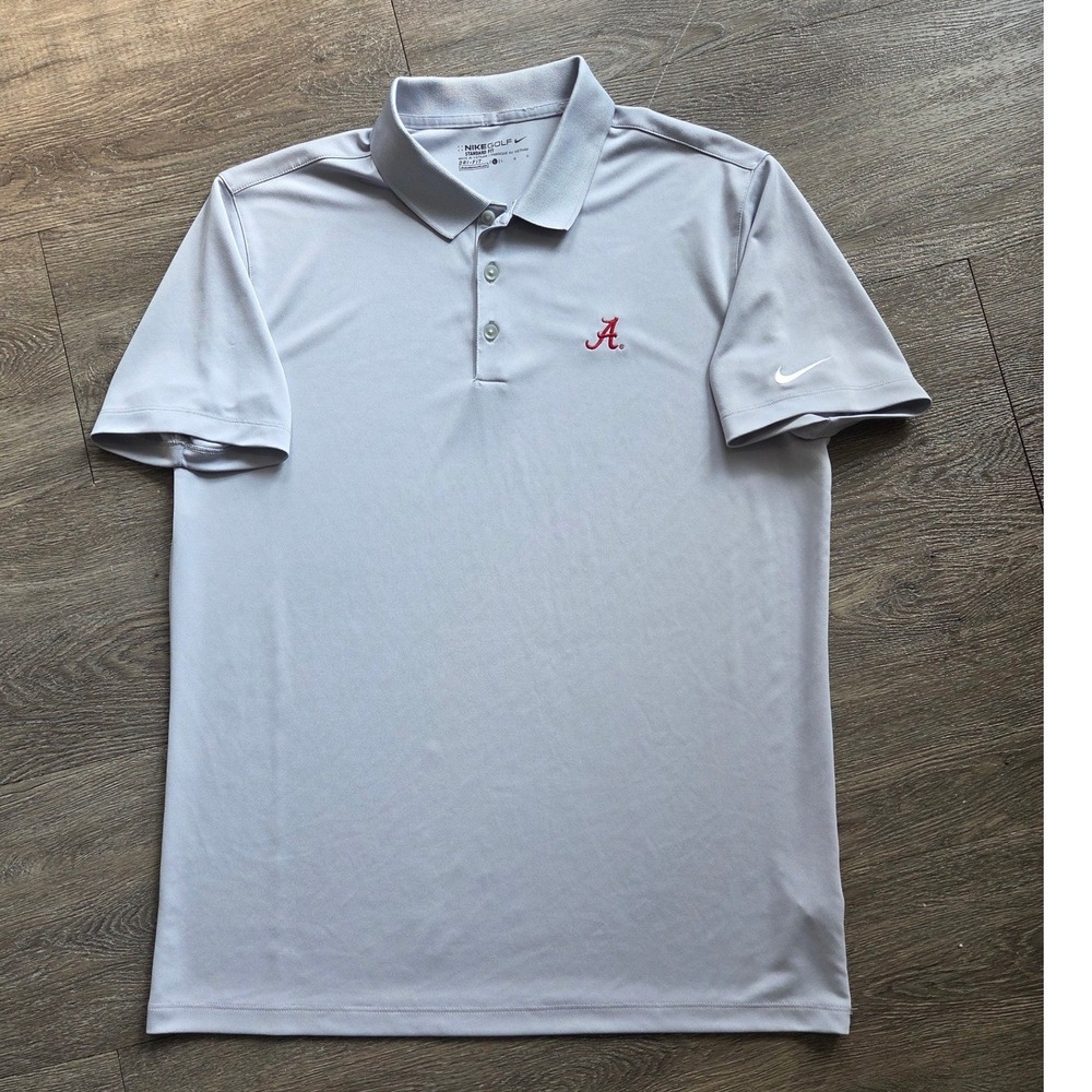 Nike Golf Alabama Crimson Tide Polo Men Large Grey Dri-FIT Standard Fit Shirt